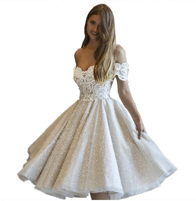 Shining Lace Applique Evening Princess Short Dress