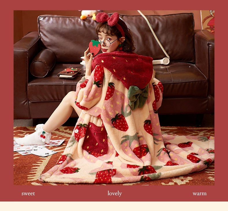 Winter Fleece-lined Thickened Pajamas Can Be Worn Outside Long