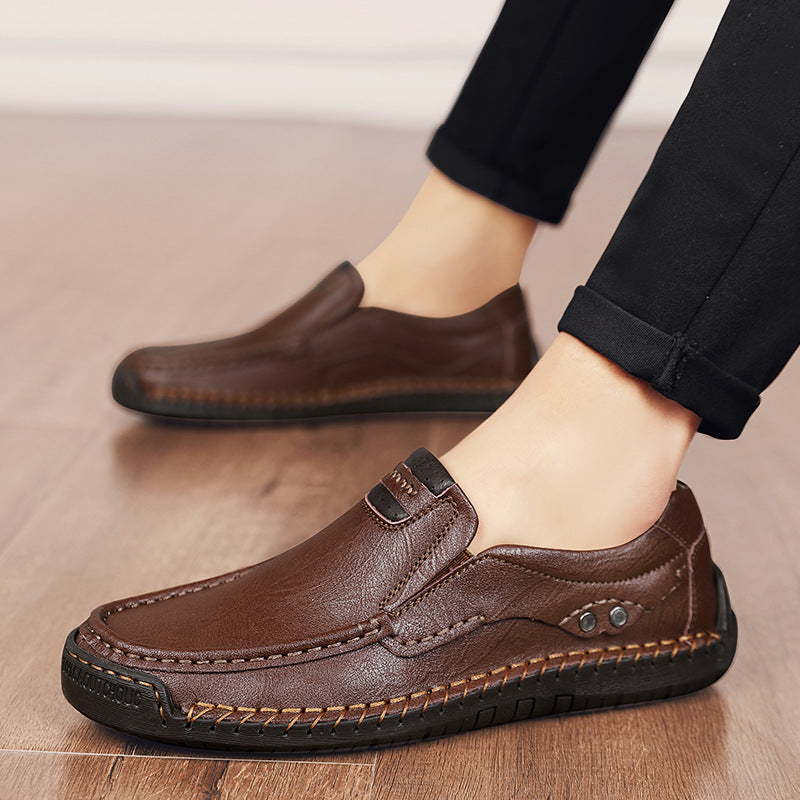 Men's Handmade Plus Size Cowhide Leather Shoes, Square Toe, Low Heel