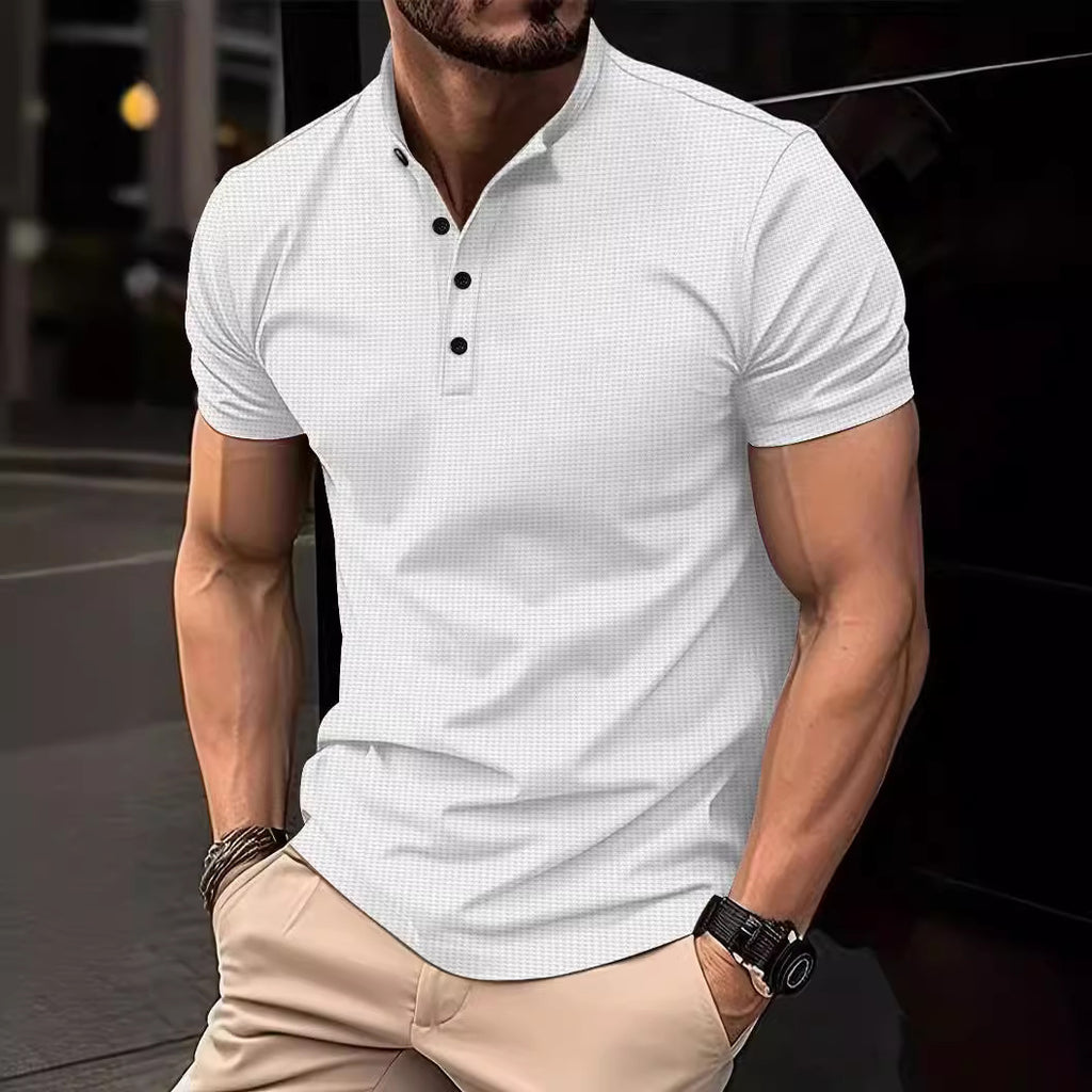 Waffle Four-Button Men's Cotton Blend T-Shirt