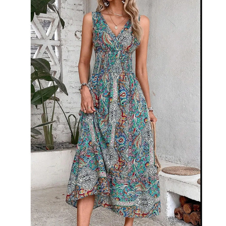 Women's Sleeveless High Waist Bohemian Dress with Temperament Style