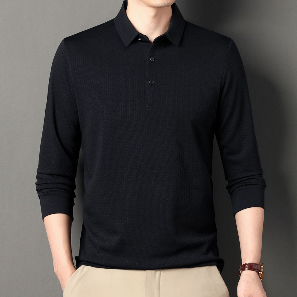 T-shirt jacquard à manches longues pour hommes jeunes et d'âge moyen, pull d'automne