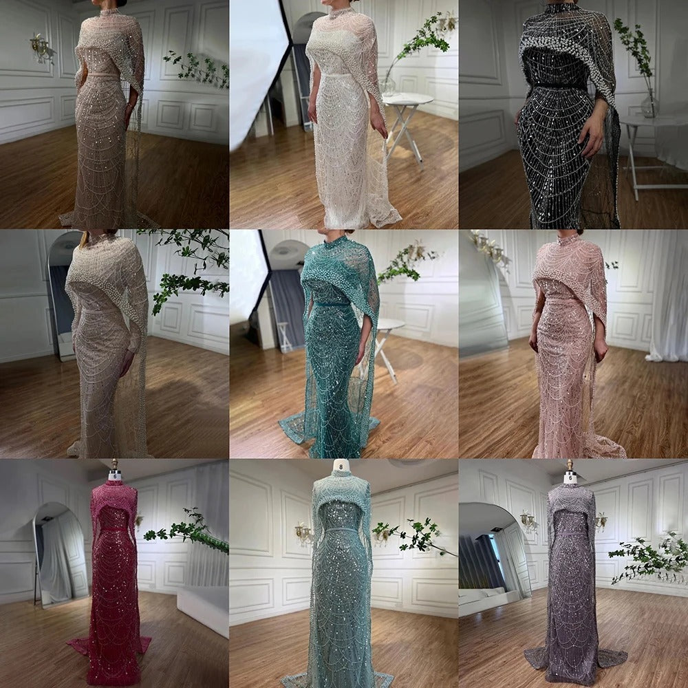 Robe de soirée longue de luxe perlée pour femme