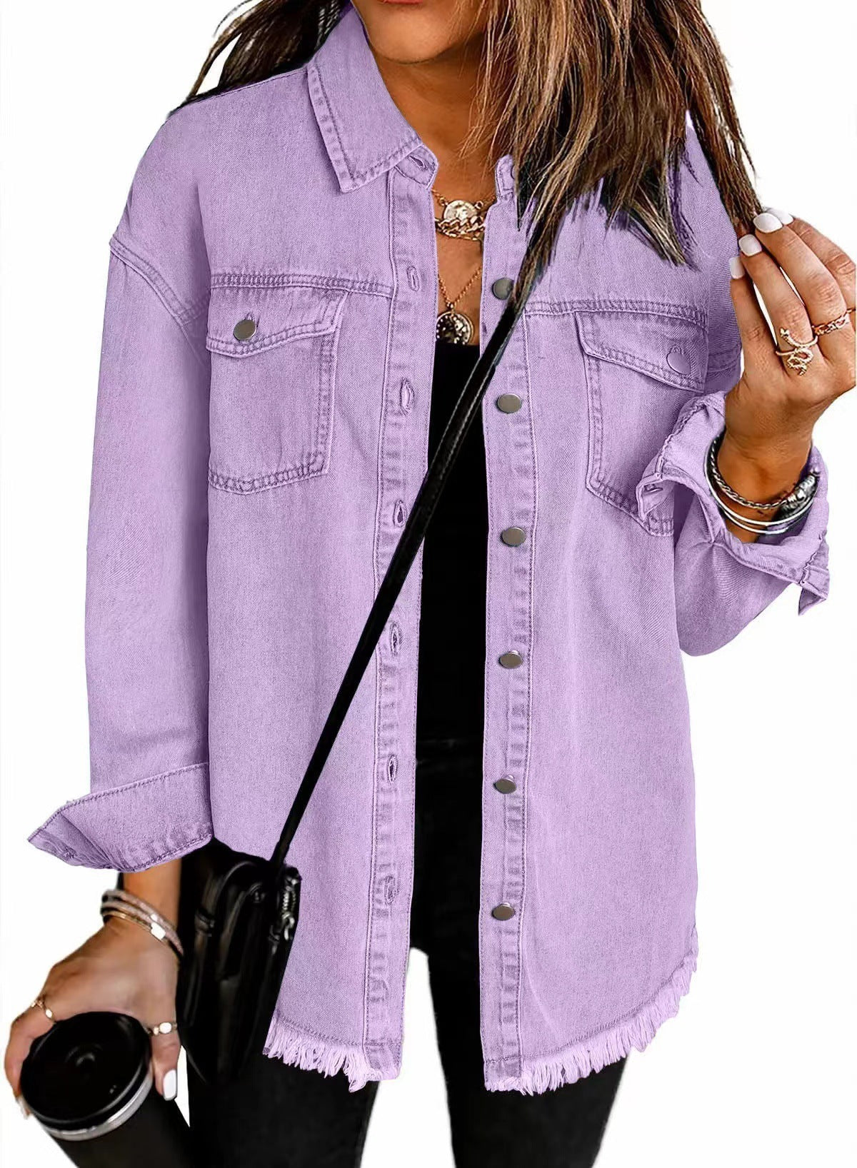 Washed Denim Shirt Women’s Street Style Frayed Hem Coat