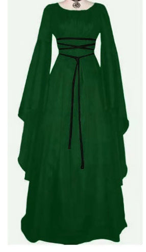 Robe d'Halloween pour femme, manches longues, col rond et ceinture, coupe asymétrique, costume de sorcière.