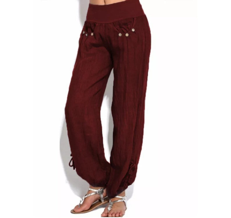 Loose Button Wide-Leg Casual Trousers for Women
