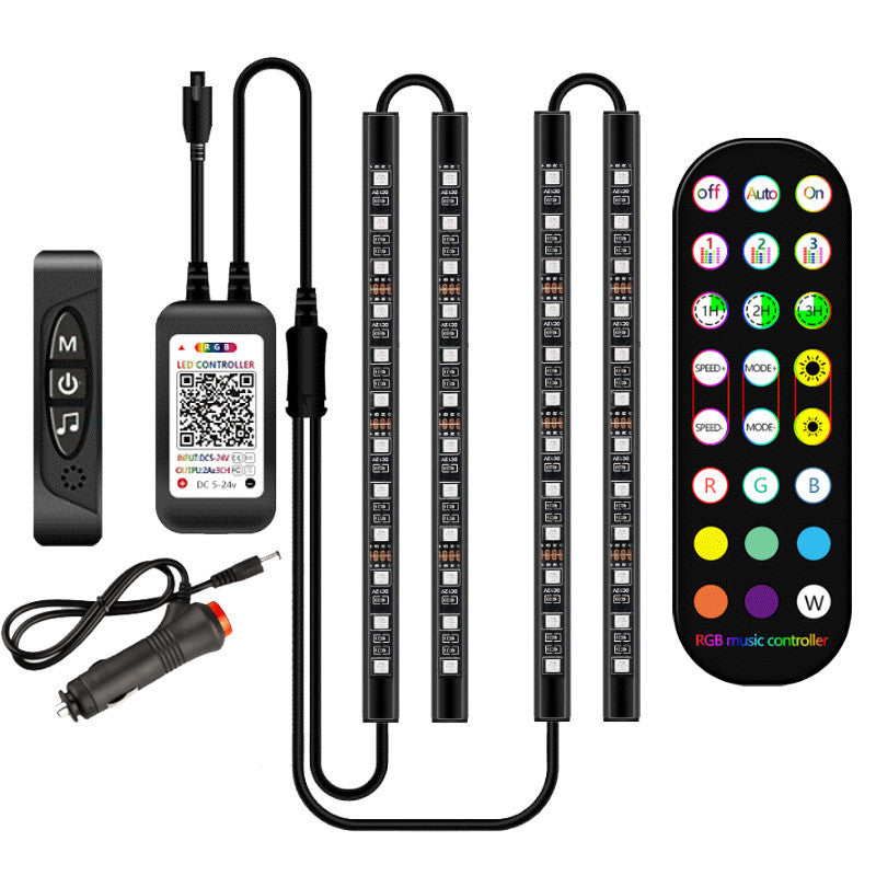 شريط إضاءة LED لاسلكي RGB للسيارة، مقاوم للماء، تحكم موسيقي، مصباح جو