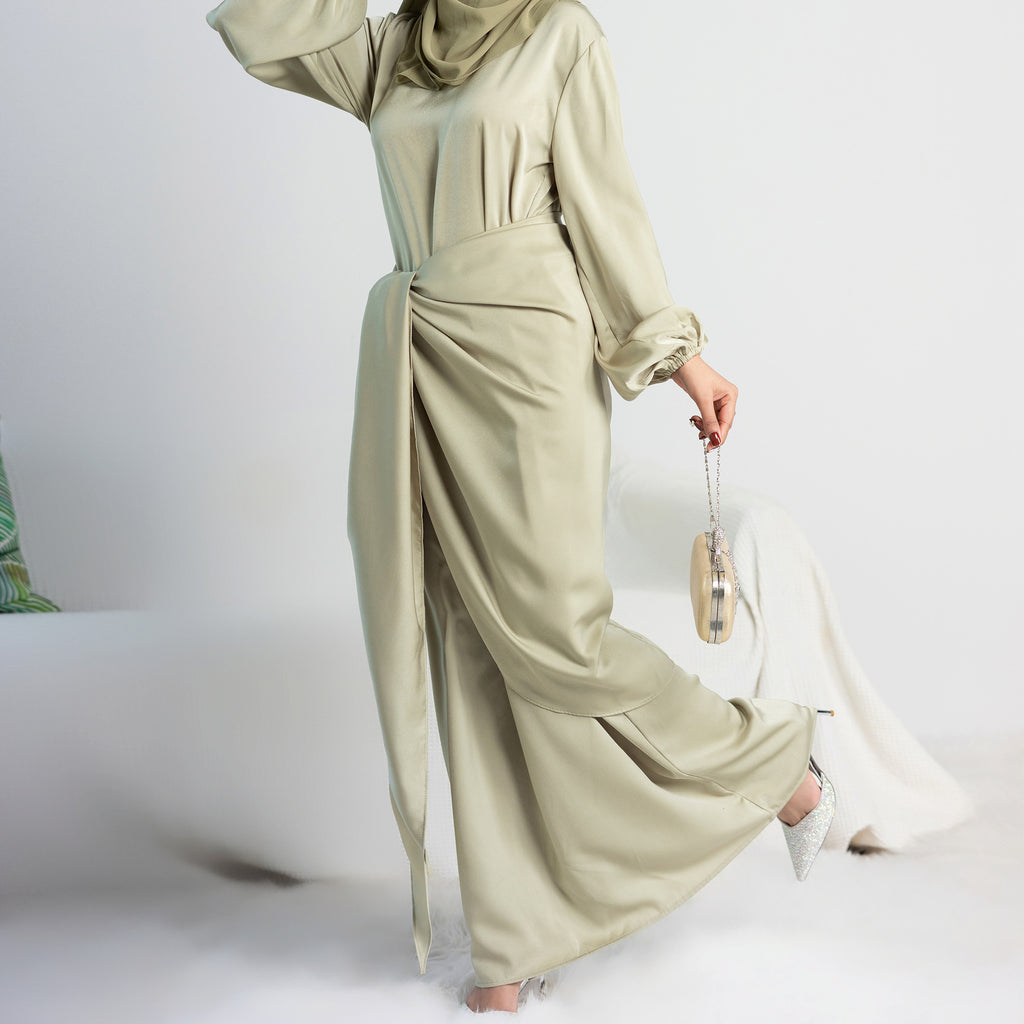 Soft Two-Piece Robe Dress with Round Neck