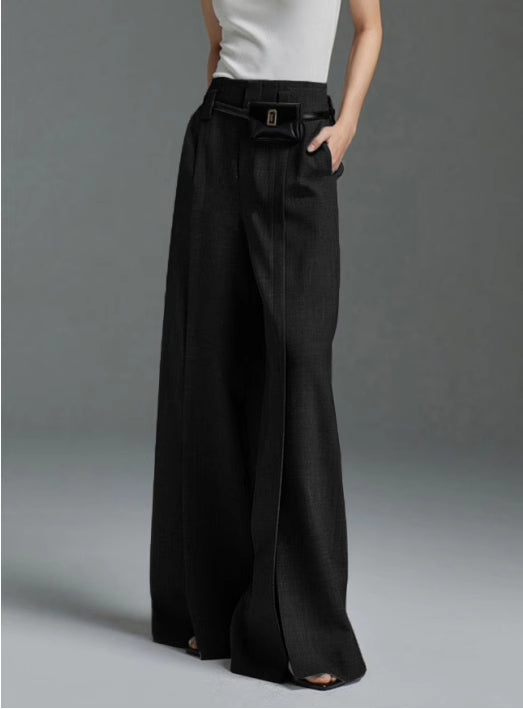 Casual Split Flared Trousers Excluding Belt Waist Bag