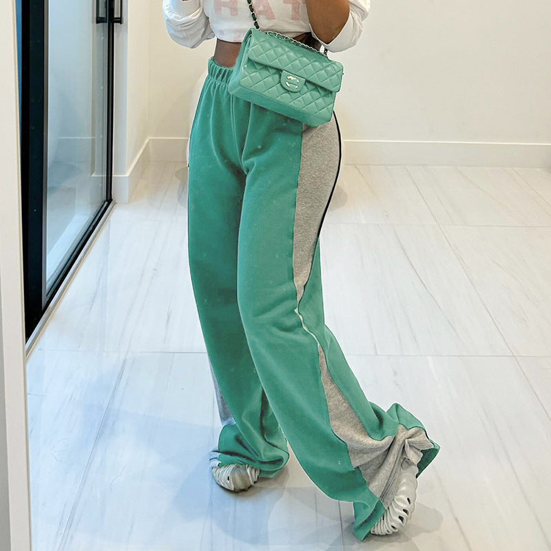 Street Fashion Color Contrast Loose Mid-Waist Sweatpants for Women