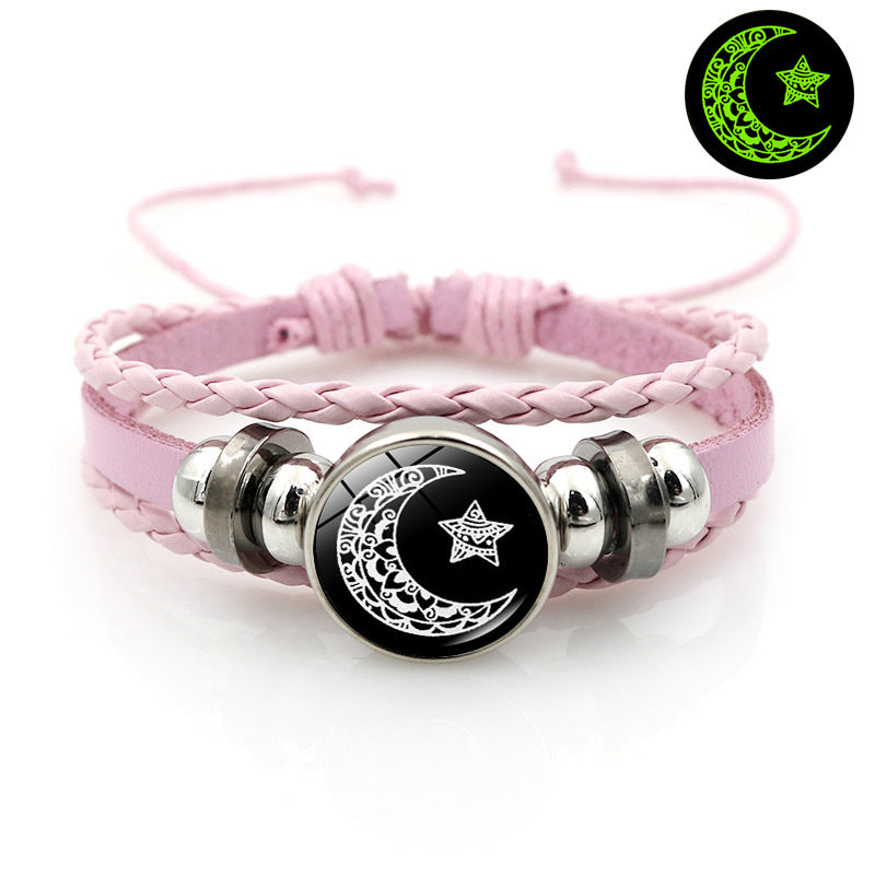 Bracelet en cuir lumineux pour couple amoureux Soleil et Lune