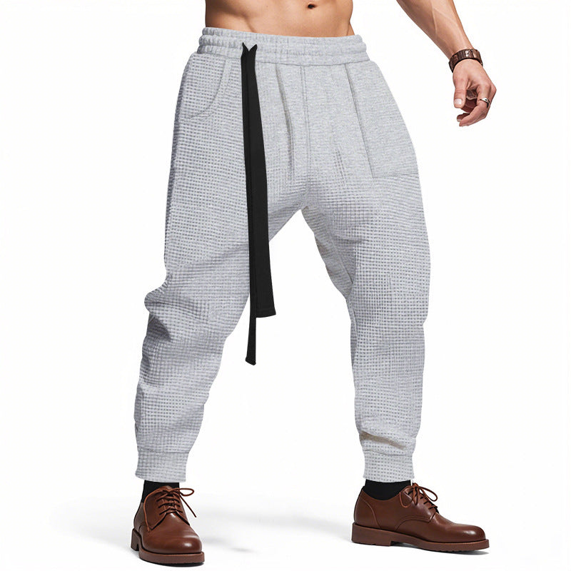 Men's Casual Pants Solid Waffle Male Hip Hop Streetwear Track Pants