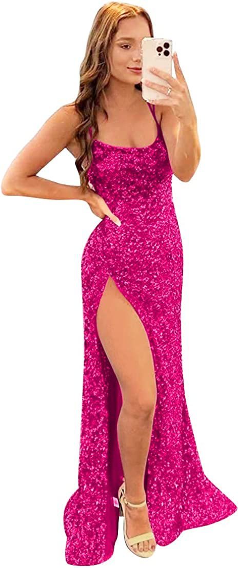 Long Sequin Split Evening Dress