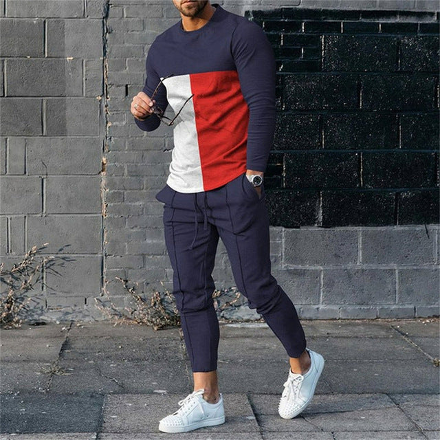 Men's Digital Print Polyester Long Sleeve Crewneck Top