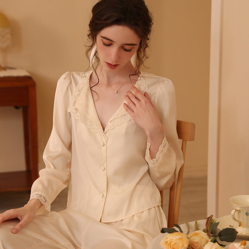 Fashionable Lapel V-Neck Homewear Set for Women