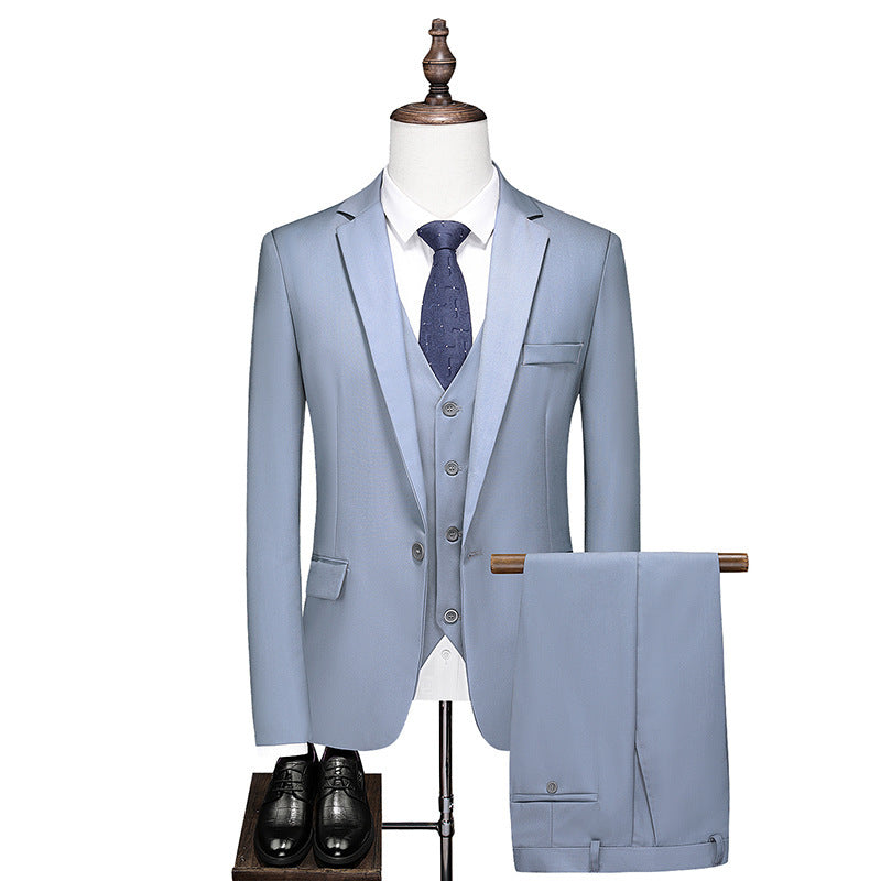 Men's Business Leisure Solid Color Suit Jacket and Pants Cotton Blend