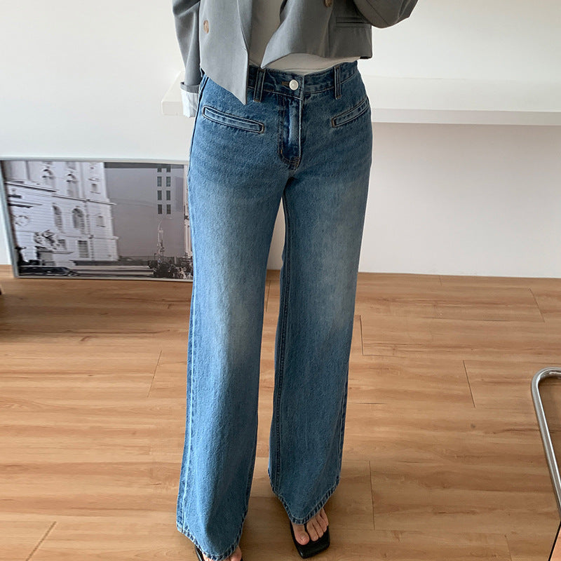 Retro High Waist Chenille Wide Leg Jeans for Women S-XL