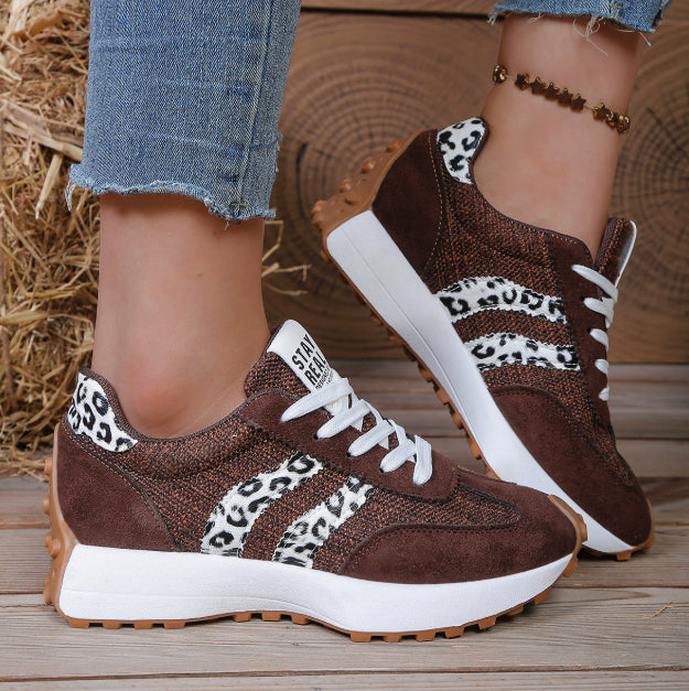 Women's Stripe Lace-Up Sneakers Breathable Thick Bottom Casual Sports Shoes