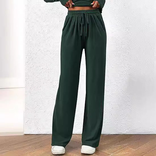 Casual Suit Asymmetric Long-sleeved T-shirt Wide-leg Pants Casual Set