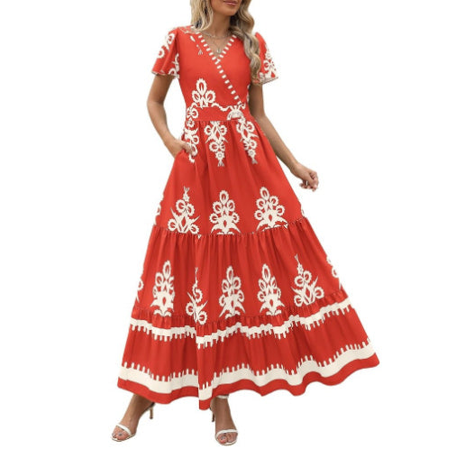 Robe étagée à manches évasées Floral Apricot