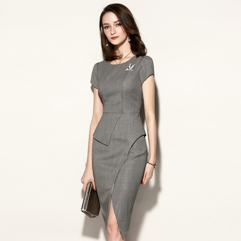 Robe ajustée grise pour femme en fibre de polyester