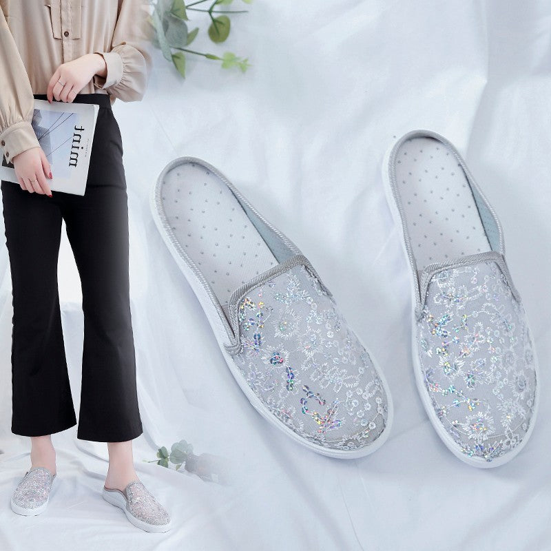 Chaussures Baotou en dentelle semi-ouverte en viscose pour femme