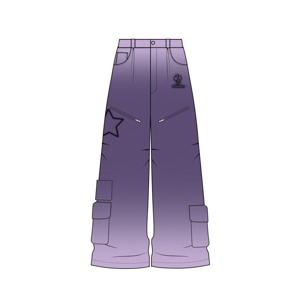 Pantalon large droit en jean enduit violet