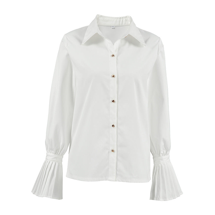 Elegant White Ruffled French Style Business Shirt for Women