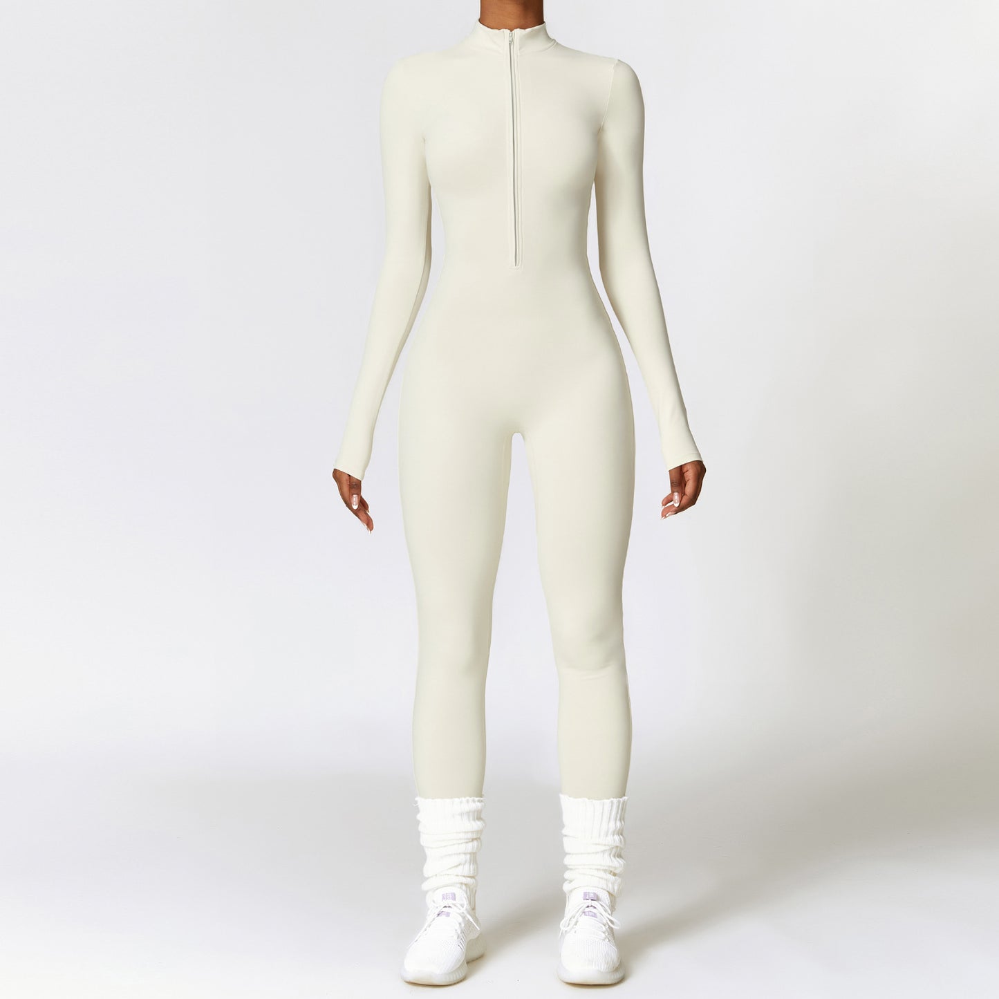 Warm Zipper Long-Sleeve Jumpsuit Yoga Fitness Sports Bodysuit for Women