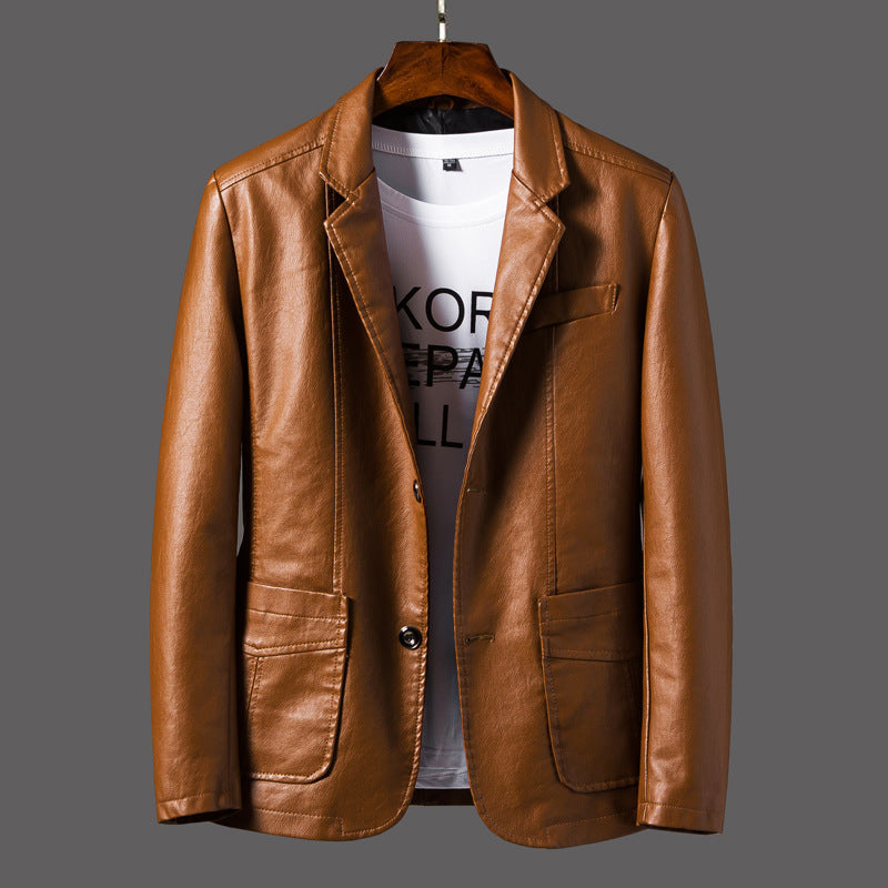 Men's Thin Lapel Leather Jacket for Autumn and Winter