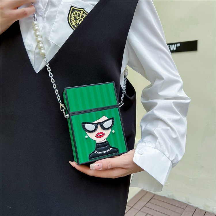 Retro Chain Shoulder Bag with PU Lining - White, Green, Black, 10.2x15x4.8cm