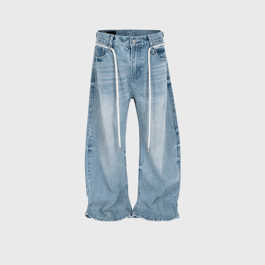 Vintage Washed Jeans With Drawstring Belt