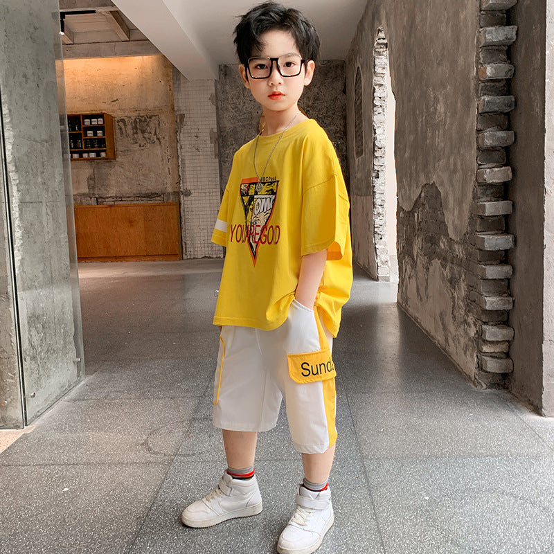Boys Summer Short-Sleeve Cotton Two-Piece Suit