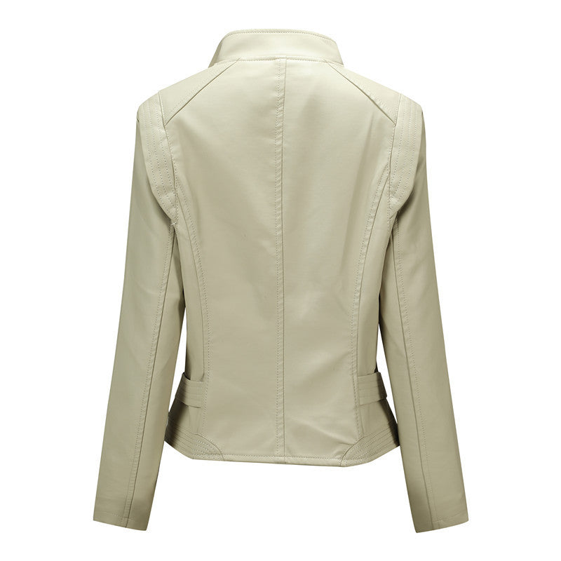 Manteau Femme en Cuir PU Uni Décontracté avec Fermeture Éclair