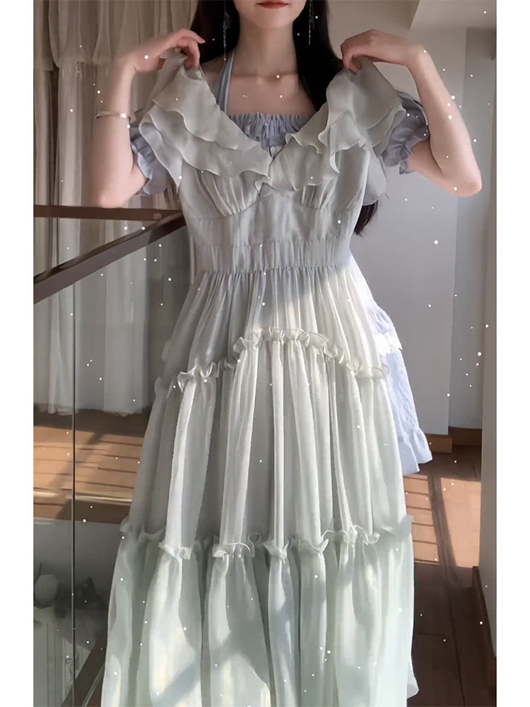 Robe à Bretelles en Mousseline Vert Clair pour Femme