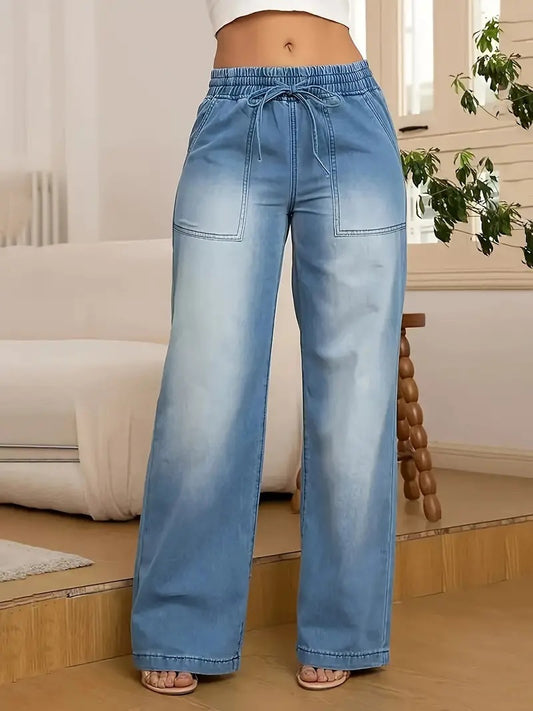Loose And Versatile Casual Trend Wide Leg Jeans For Women, High Waisted Straight Leg Pants