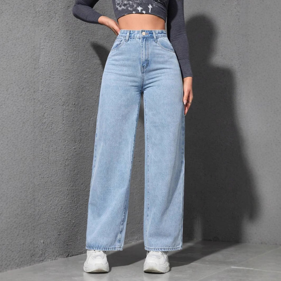 Women's High Waist Loose Straight Wide Leg Denim Jeans