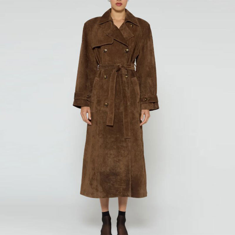 Women's Fall Winter Double-Breasted Polo Collar Extended Trench Coat