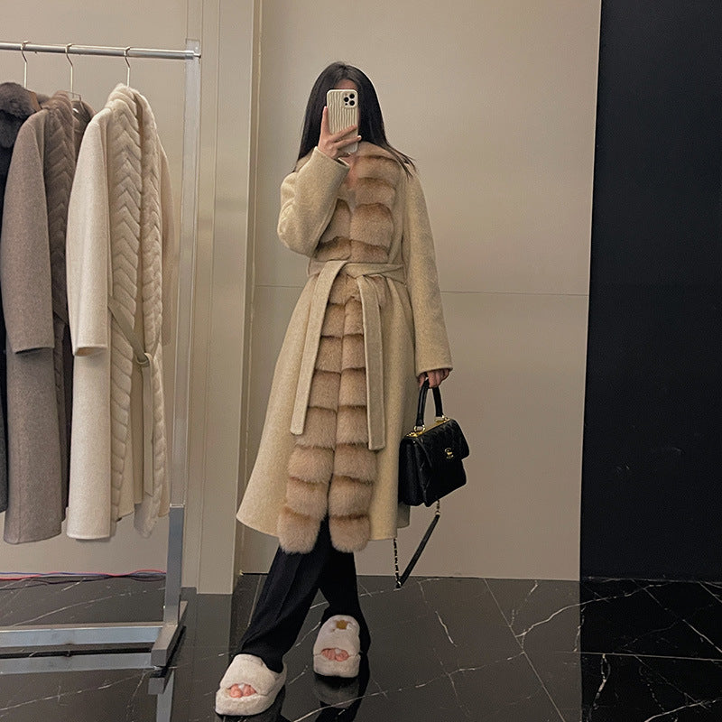 Alpaca Wool Coat with Detachable Fox Fur Collar