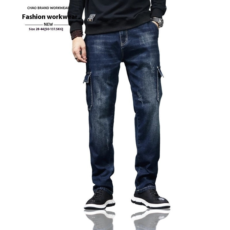 Hip Hop Men's Retro Nostalgic Multi-Pocket Denim Pants
