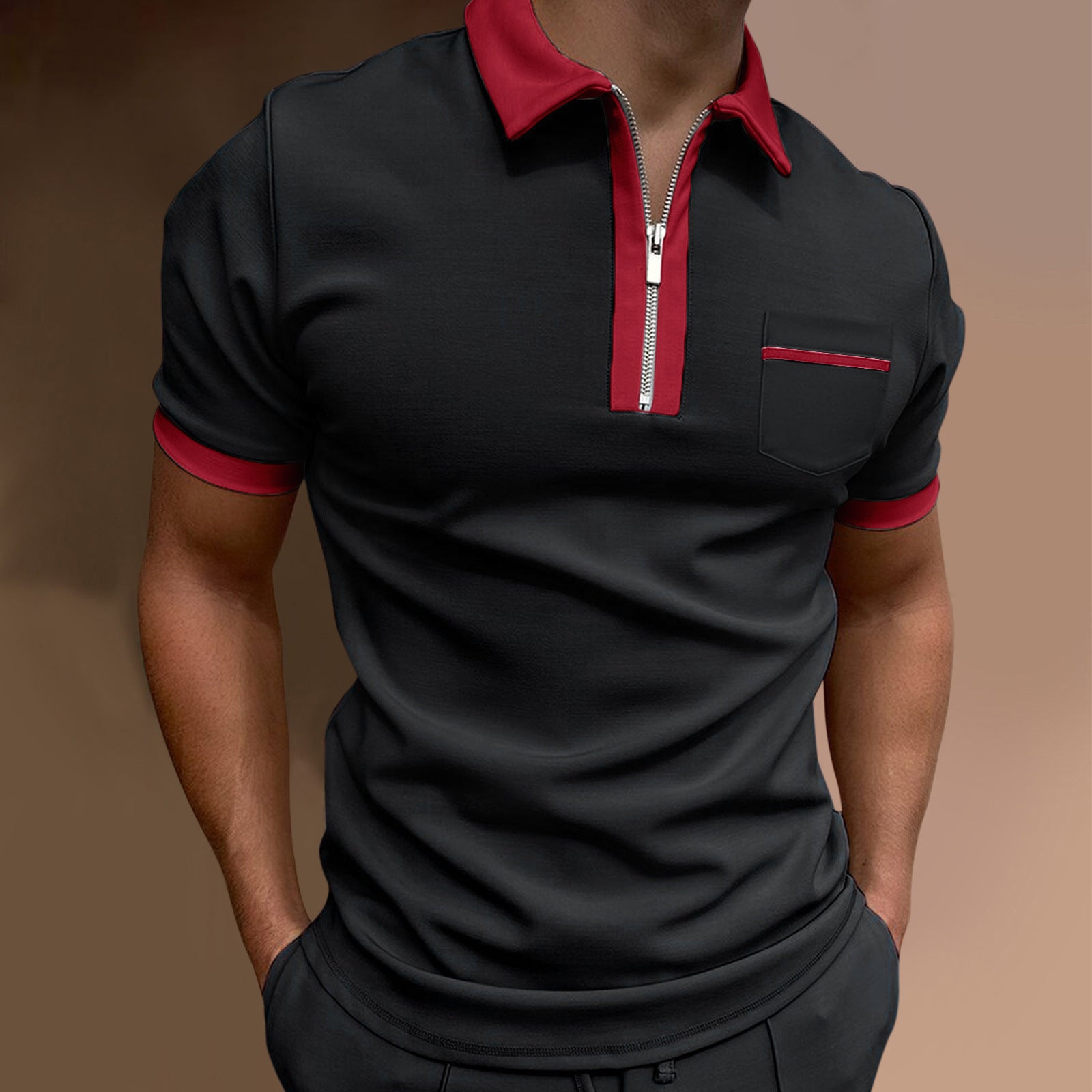 Men's Slim Fit Lapel Polo T-Shirt with Pocket