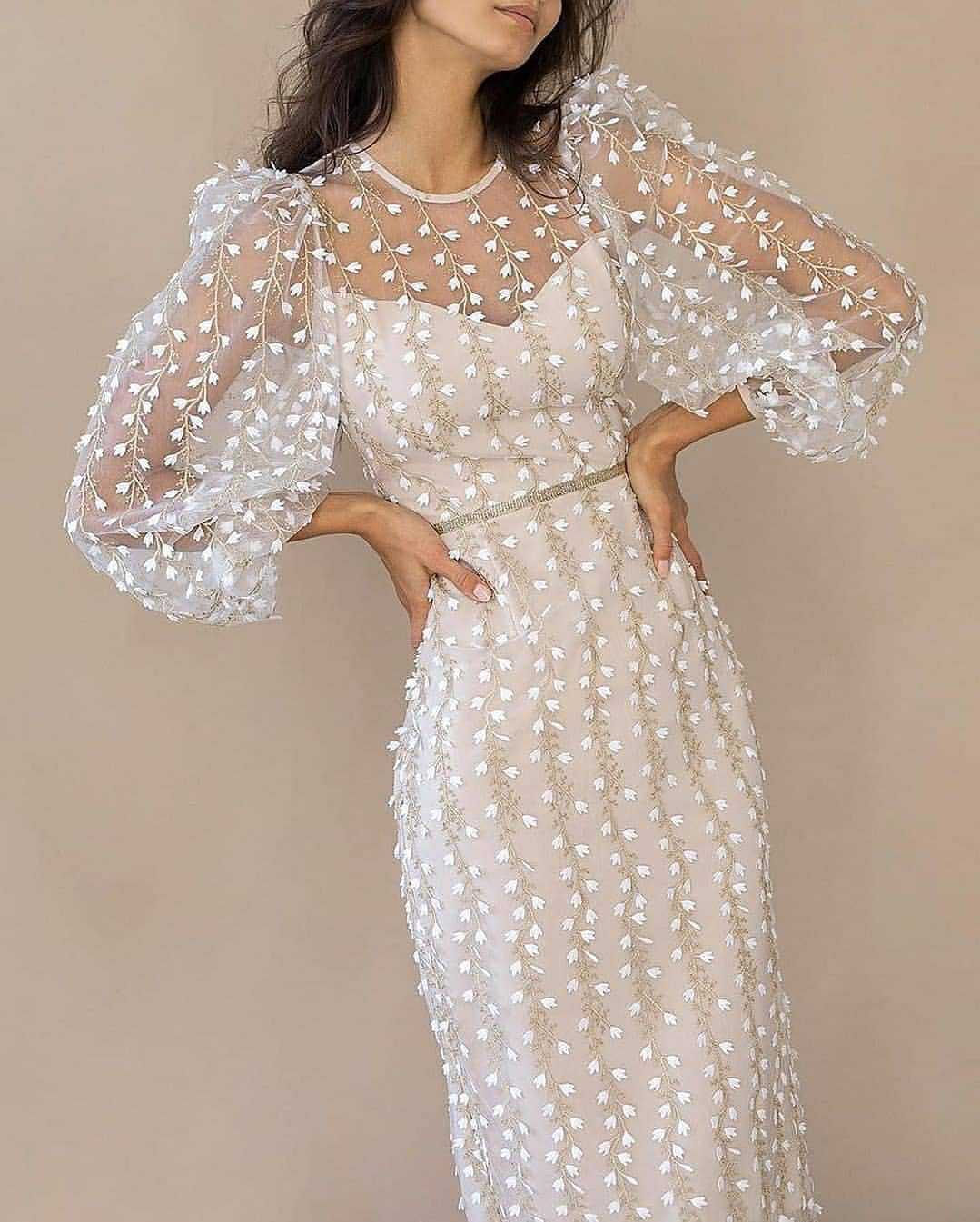 Ladylike Embroidered Striped Mesh Dress Polyester Fiber
