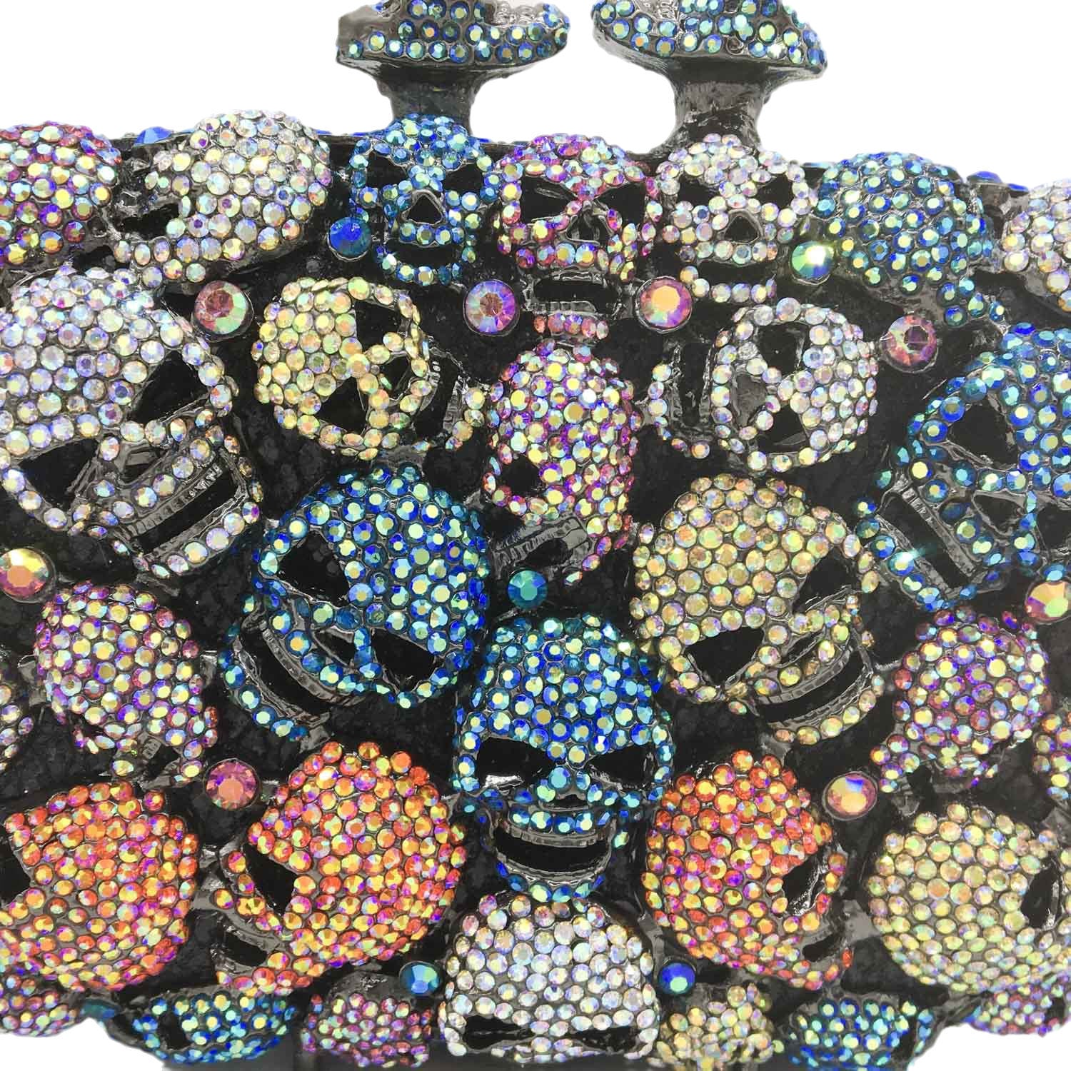 Diamond-Encrusted Small Evening Bag With Skull Rhinestones and Magnetic Buckle
