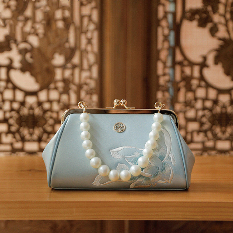 Hand-Embroidered Cowhide Clutch Bag for Han Chinese Clothing