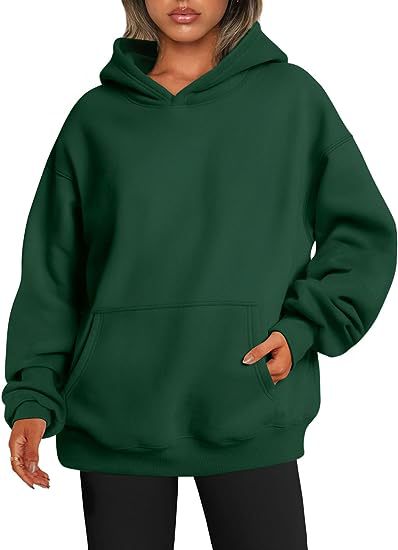 Sweat-shirt à capuche oversize uni avec poches pour femme - Pullover, Polyester, S-XXL