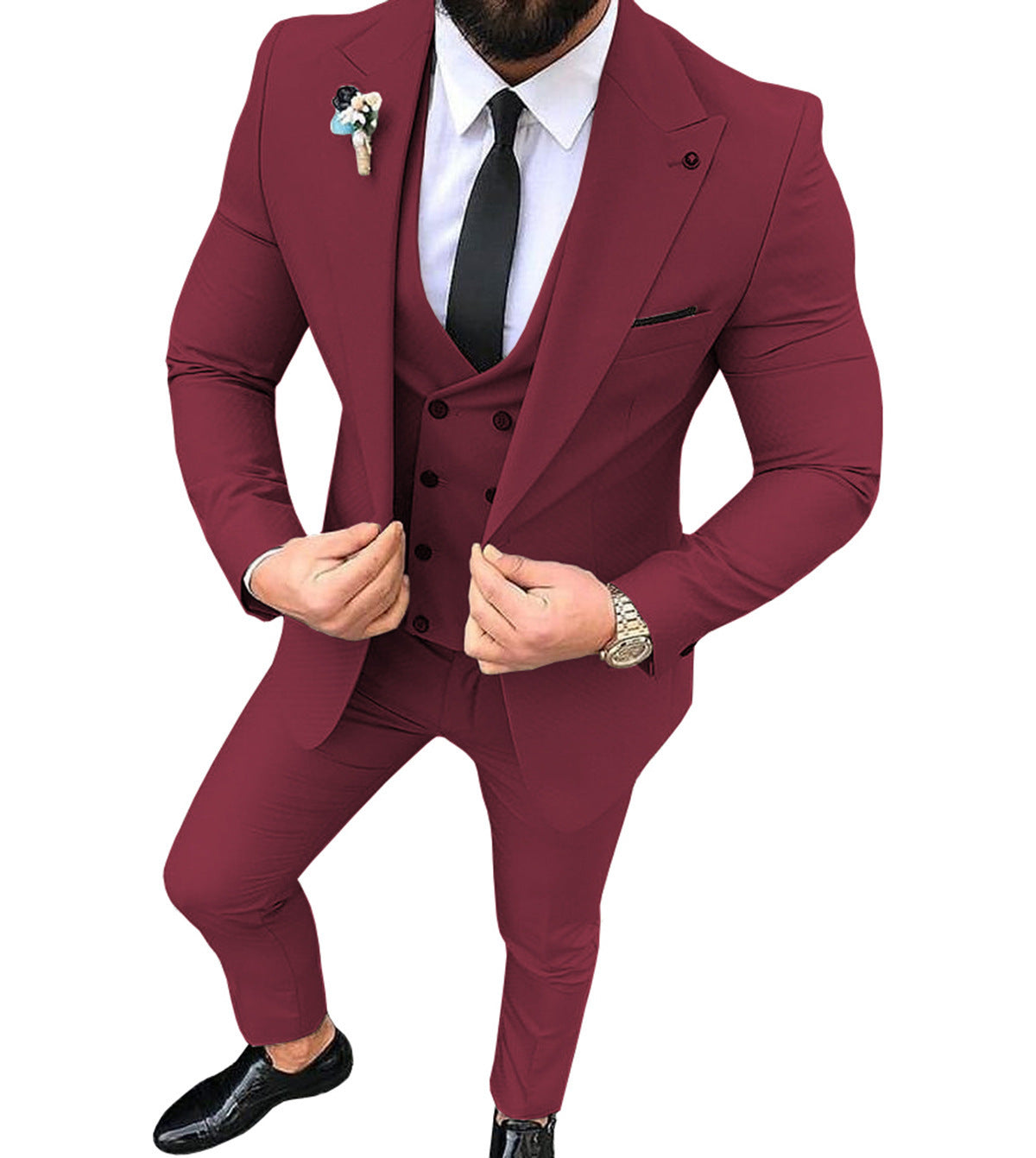 Men's Slim Fit Business Suit with Collar - Multiple Colors & Sizes