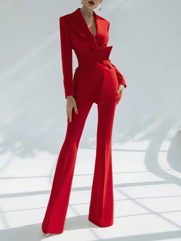 Costume deux pièces vintage en daim rouge 
