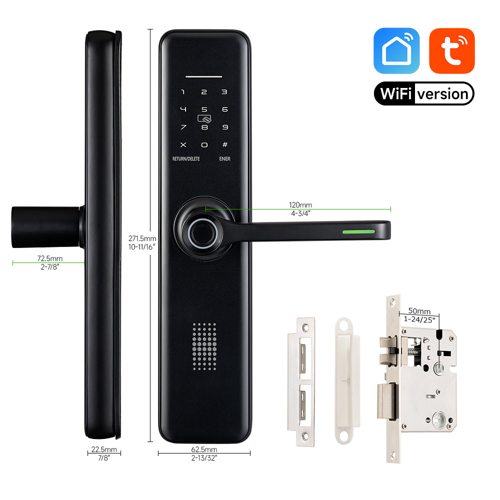 Smart Aluminum Door Lock with NFC, Fingerprint & Card Access – Keyless for Glass & Wood Doors
