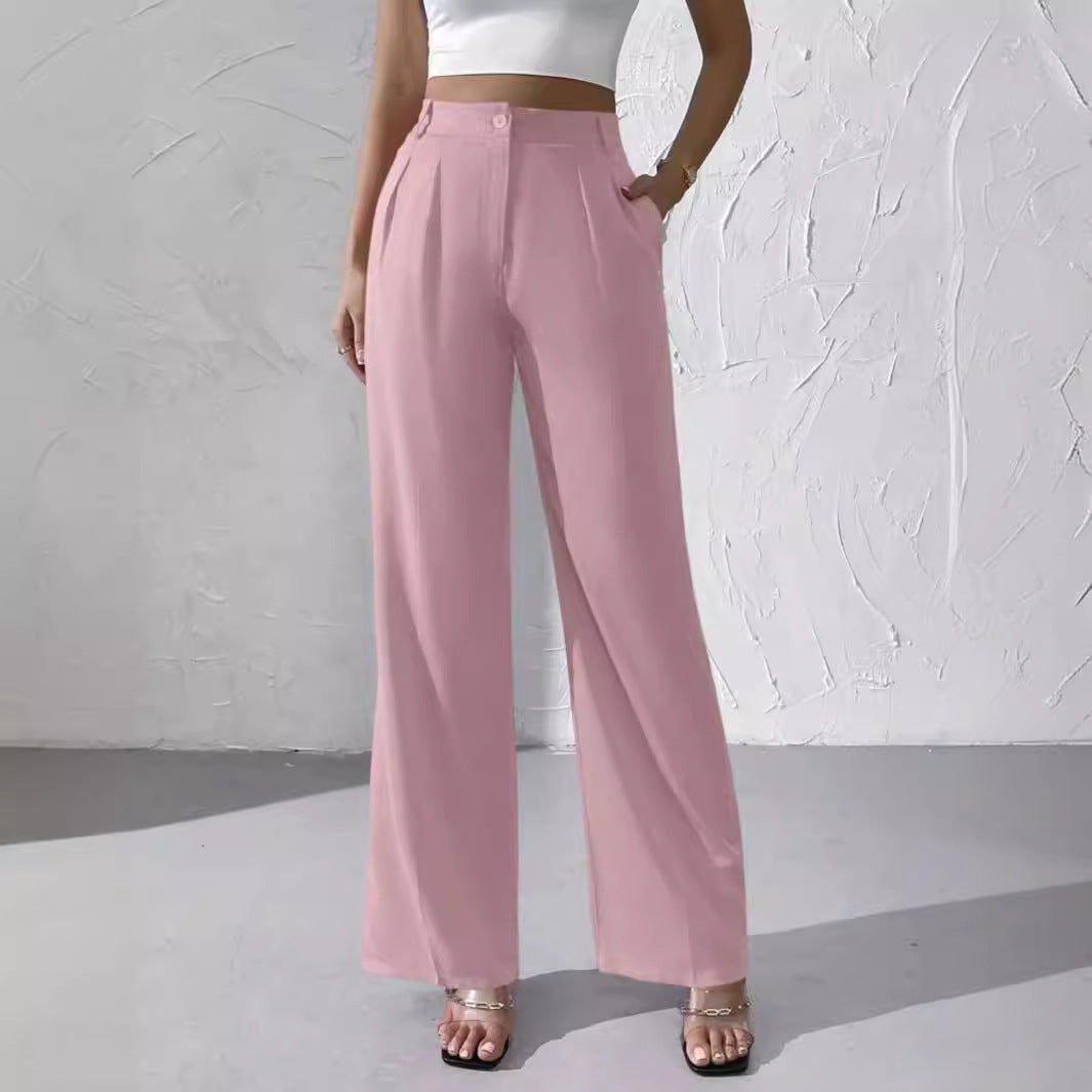 Women's Elegant Solid Color Suit Pants Polyester Micro Elasticity S-XXL