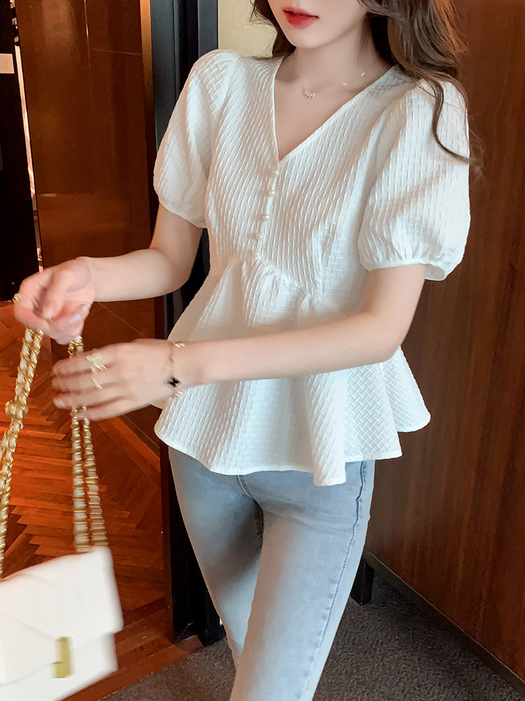 French Chic Puff Sleeve Top - White, Sizes S-XL